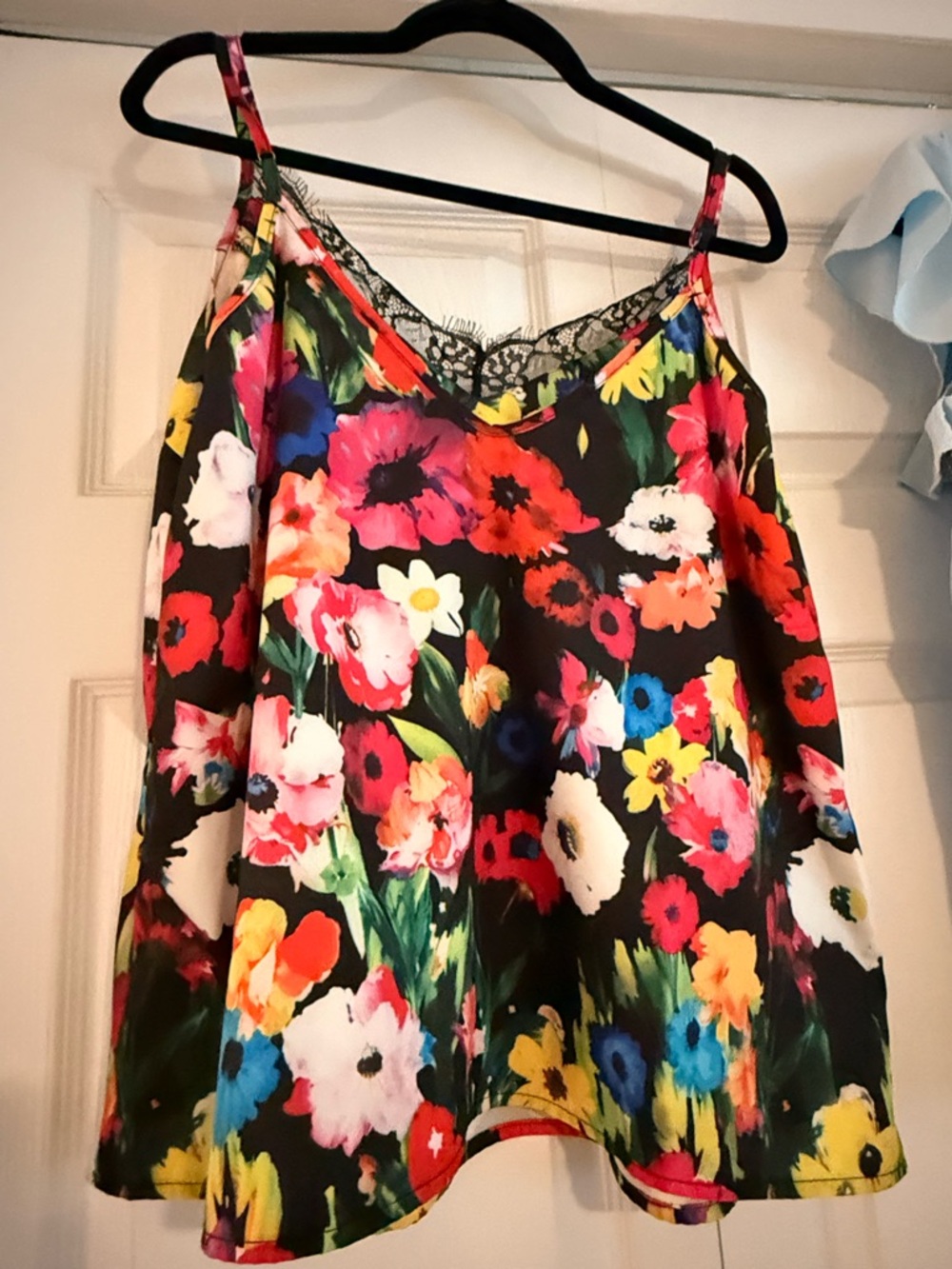 Set of 3 Vibrant Floral tank, Light Blue Embellished Square-Neck& crocheted Top - Picture 7 of 9